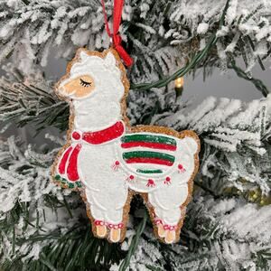 Christmas Ornament-Gingerbread Glitter White Llama-The Bridge Collection-